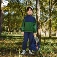 史努比(SNOOPY)儿童卫衣套装2025春秋女童运动童装休闲裤子上衣男童两件套 绿色 130