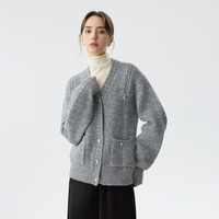 精致系列宽松慵懒风V领针织开衫女秋季上衣外套