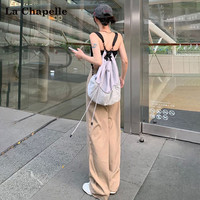La Chapelle拉夏贝尔卡其韩版牛仔裤女装春秋高腰垂感显瘦百搭休闲直筒裤 L