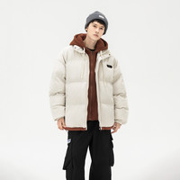 班尼路男士羽绒服2024冬季连帽保暖夹克黑色加绒宽松外套男LF 【PM05假两件棉服】杏(纯色) XL