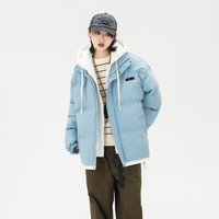 班尼路男士羽绒服2024冬季连帽保暖夹克黑色加绒宽松外套男LF 【PM05假两件棉服】浅蓝(纯色) 3XL