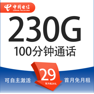 广粤卡 长期29月租（230G全国流量+100分钟通话+自主激活）只发广东省内地址