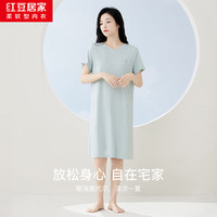 红豆夏季轻薄女士爽滑莫代尔短袖圆领轻弹睡裙清凉夏天连衣裙 青草绿 S 160/84A