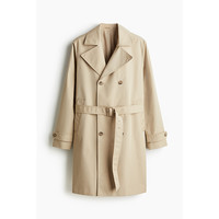 HM男装风衣2025春季翻领双排扣束腰宽松长袖长款大衣1267636 米色 180/124