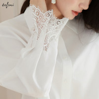 伊芙丽（eifini）伊芙丽重工蕾丝镂空设计感正肩衬衫女2025春季通勤百搭上衣 本白色  M 105-115斤