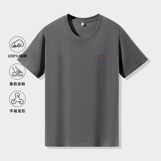La Chapelle拉夏贝尔2025年夏季纯棉短袖t恤女显瘦正肩小个子上衣TK-私域 表情字母- 铁灰 XL