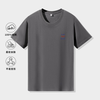 La Chapelle拉夏贝尔2025年夏季纯棉短袖t恤女显瘦正肩小个子上衣TK-私域 表情字母- 铁灰 XL