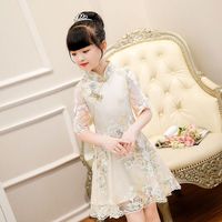 女童连衣裙宝宝旗袍中国风幼儿汉服古风小女孩刺绣蕾丝儿童女装夏