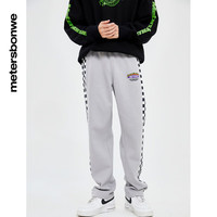 美特斯邦威休闲裤男秋冬新款棋盘格拼接针织长裤加绒流行直筒裤