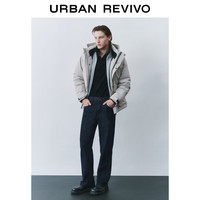 UR冬季男时尚简约休闲抽绳连帽外套羽绒服UMU140045 卡其灰 XL