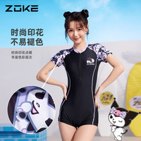 洲克（ZOKE）女士酷洛米连体平角泳衣遮肚显瘦训练游泳衣124601404黑/粉紫2XL
