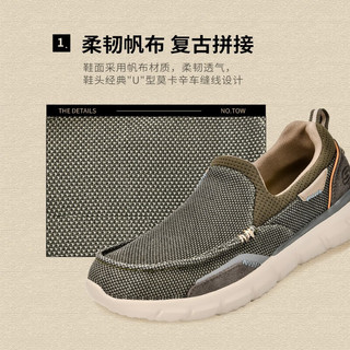 斯凯奇（Skechers）男鞋休闲鞋百搭时尚帆布鞋舒适复古一脚蹬 橄榄绿-465 45
