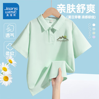 真维斯男童短袖t恤2025夏季小男孩宽松速干Polo衫中大童凉感运动衣 水绿/J剪影山K 150