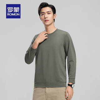 罗蒙（ROMON）华夫格长袖t恤男圆领春季中青年时尚休闲T恤衫 豆绿 4XL 190(180-200斤)