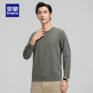 罗蒙（ROMON）华夫格长袖t恤男圆领春季中青年时尚休闲T恤衫 豆绿 4XL 190(180-200斤)