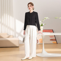 千柏年中式复古立领桑蚕丝衬衫柔软质感提花上衣女神秘黑XXL 2XL 130-140斤