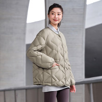 坦博尔轻薄羽绒服女时尚菱格收腰圆领韩版外套TD238268 椰壳咖 165/88A