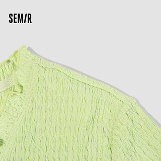 森马 Semir短袖T恤女短款木耳边紧身肌理上衣夏温柔系气质V领开衫女士 40140