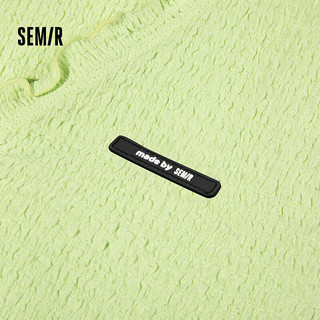 森马 Semir短袖T恤女短款木耳边紧身肌理上衣夏温柔系气质V领开衫女士 40140