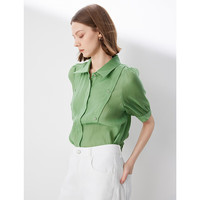 BASIC HOUSE/百家好超好看衬衫女短袖2024夏季女士衬衣上衣 珍珠米 M