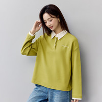 茵曼（INMAN）撞色翻领卫衣女2025春季时尚百搭宽松舒适休闲慵懒风上衣 黄绿色 S