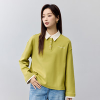 茵曼（INMAN）撞色翻领卫衣女2025春季时尚百搭宽松舒适休闲慵懒风上衣 黄绿色 XL