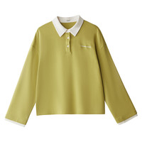 茵曼（INMAN）撞色翻领卫衣女2025春季时尚百搭宽松舒适休闲慵懒风上衣 黄绿色 M