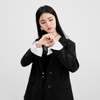 秋水伊人复古时尚通勤西装外套春女气质个性宽松显瘦西装外套女 黑色 L