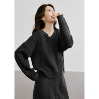 冬季女装气质百搭绞花落肩V领宽松套头针织衫