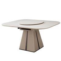 全友家居简约钢化玻璃餐桌客厅折叠伸缩方桌带转盘2025