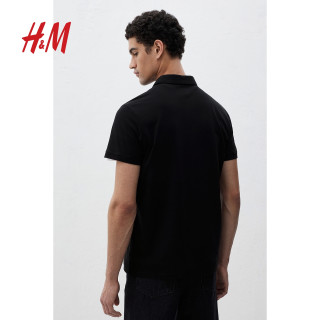 H&M HM男装Polo衫春季轻便薄款修身商务通勤风翻领短袖上衣0956343