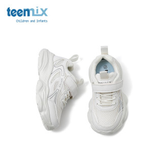 天美意 儿童运动鞋2025夏季透气小白鞋 白色 26