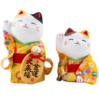 日本药师窑和服招财猫摆件陶瓷日式樱花福寿开运