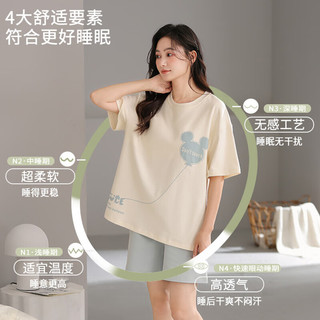 洁丽雅【带胸垫】女士睡衣女春夏圆领短袖套装可外穿家居服送老婆女友 【带胸垫】341398M 2XL （建议140-160斤）