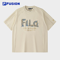 FILA FUSION斐乐潮牌男士针织短袖衫2025春季新款圆领宽松纯棉T恤