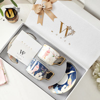 物取祥和水杯咖啡杯下午茶对杯礼盒装杯碟乔迁新婚结婚 祥和如意对杯-白孔雀+蓝孔雀+白