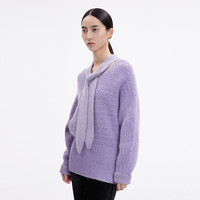 播春季羊毛长带V型领镂空提高腰线针织毛衫女BDP4SD1883 P20暮山紫色 M