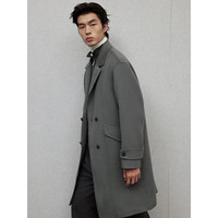 GXG男装 多色明线设计简约休闲平驳领长款大衣外套 2024年冬 灰色 L