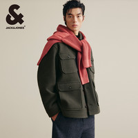 杰克琼斯春季logo刺绣皮标宽松毛呢大衣男装外套衣服潮流男生 170/92A/S