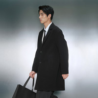 GXG奥莱 零压多色简约含羊毛基础轻量长款大衣外套 23年冬季 黑色 190/XXXL