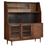 北美黑胡桃木餐边柜北欧简约洞洞板储物收纳柜餐厅实木多功能边柜
