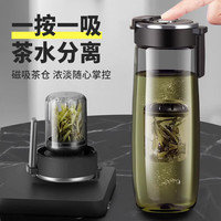 膳魔师(THERMOS)高颜值磁弹泡茶杯磁吸茶水分离水杯家用男士便携防摔大容量运 【奶瓶级PCTG材质】 高雅白/磁吸茶仓/带杯刷800ML