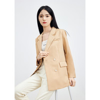 秋水伊人通勤西装春季干练西装领修身百搭简约小西服外套 卡其 S