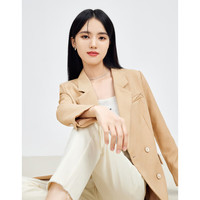秋水伊人通勤西装春季干练西装领修身百搭简约小西服外套 卡其 XL