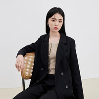 秋水伊人通勤西装春季干练西装领修身百搭简约小西服外套 黑色 L