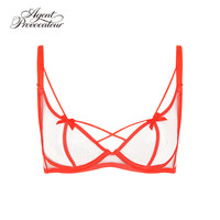 ZELLA交叉绑带薄纱文胸gentProvocateur女内搭透明性感网纱AP内衣 橘色 36/80D