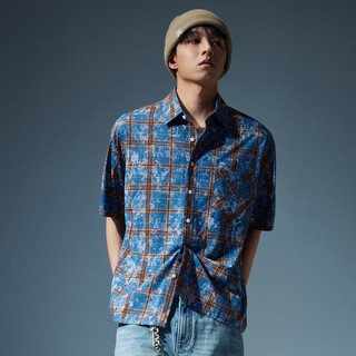 卡宾男装 特色复古洗水印花衬衫2025夏季新款宽松舒适 湖蓝色57 L /175/50