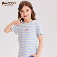 PawinPaw卡通小熊童装2024年夏季女童条纹印花短袖针织T恤 Blue蓝色/50 130 cm