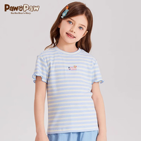 PawinPaw卡通小熊童装2024年夏季女童条纹印花短袖针织T恤 粉红色/25 150 cm