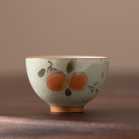 朗特乐中式手绘荷花哥窑茶杯功夫茶具陶瓷品茗杯家用开片釉主人杯建盏杯 哥窑单杯【柿柿如意】 50ml